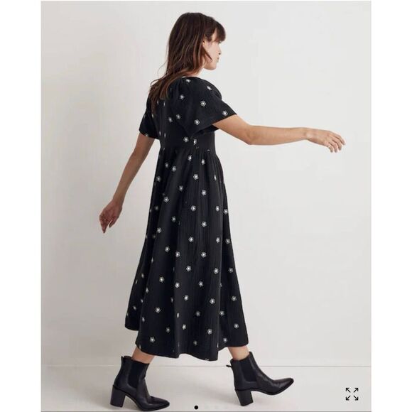 Madewell plus size 2xl daisy lightspun embroidered Black white flower midi dress - Picture 4 of 12